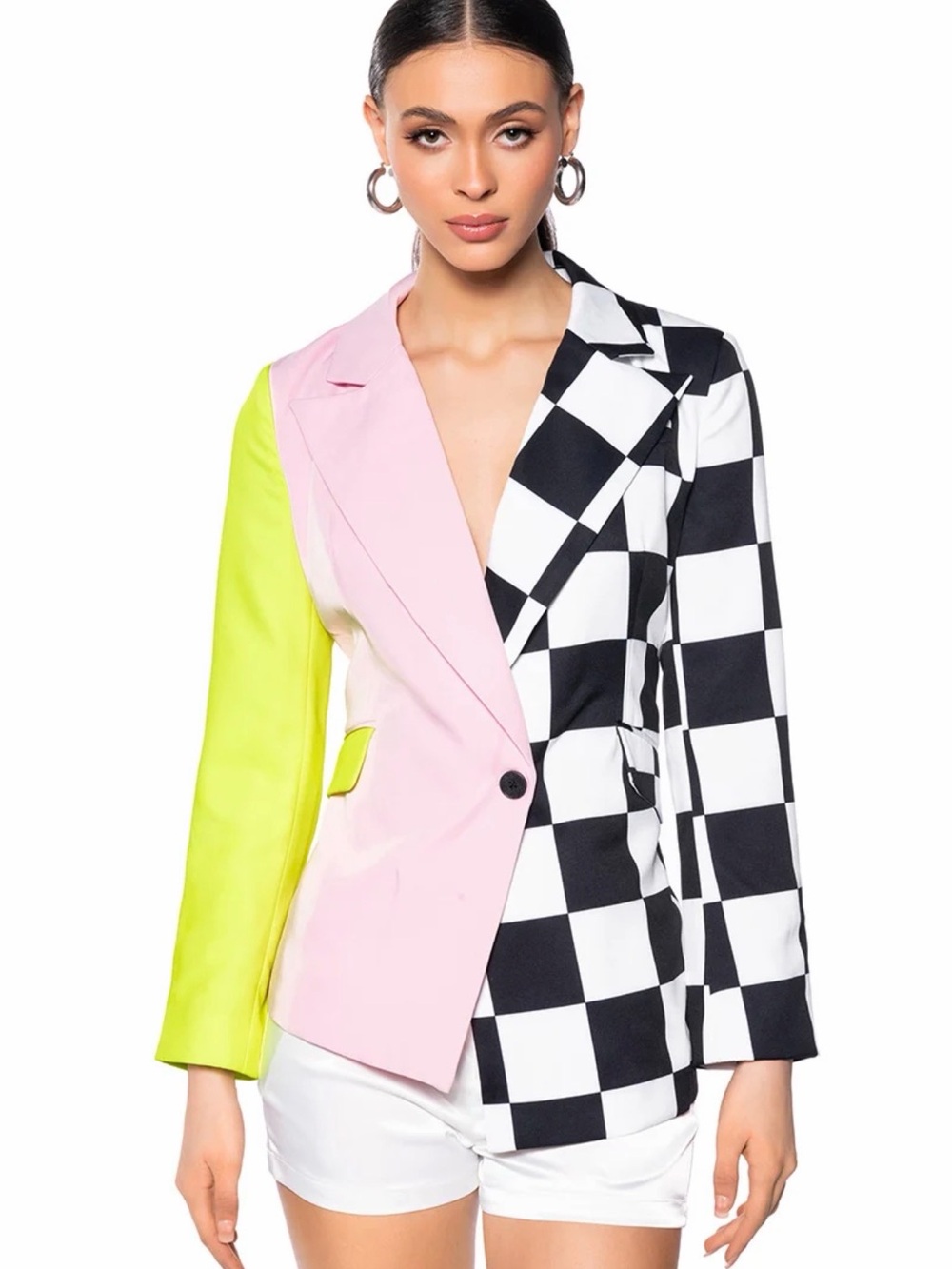 MET READY COLOR BLOCK BLAZER WITH CHECKERS